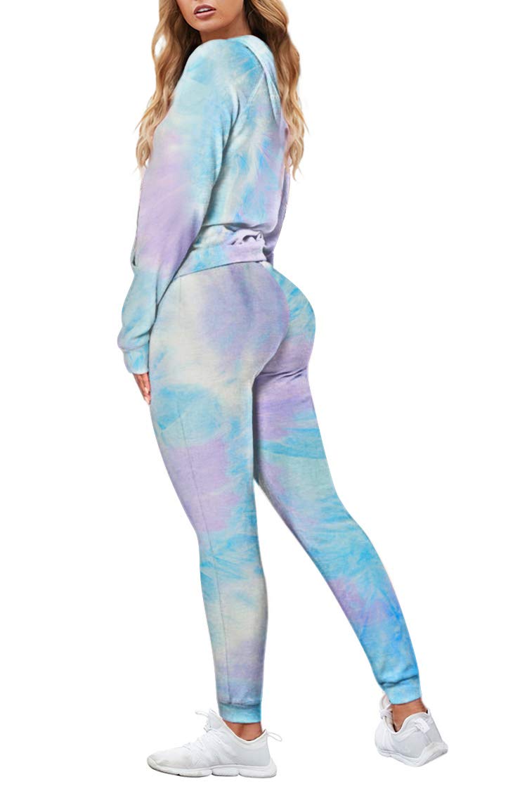 Fixmatti Women Tie Dye Set Long Sleeve Hoodie and Joggers Pant 2 Piece Sport Outfits L - Image 2